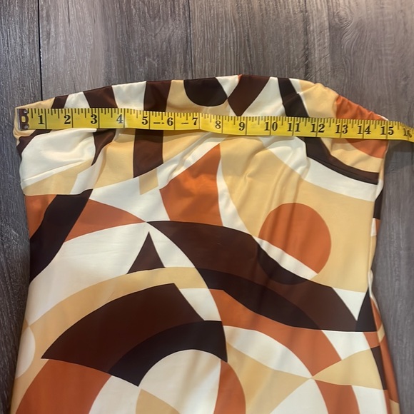 Brown multi colored,geometric shaped design maxi long tube dress,Large - Picture 9 of 14